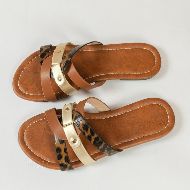 Damen modische Sandalen mit animalischem Muster und eleganten Riemen R&B