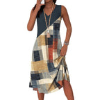 Damen nan ärmelloses V-Ausschnitt Midikleid mit diagonalem Patchworkmuster und geripptem Oberteil R&B