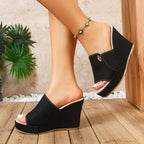 Damen Wedge-Pantoletten mit modischem Schnitt und elastischen Riemen R&B