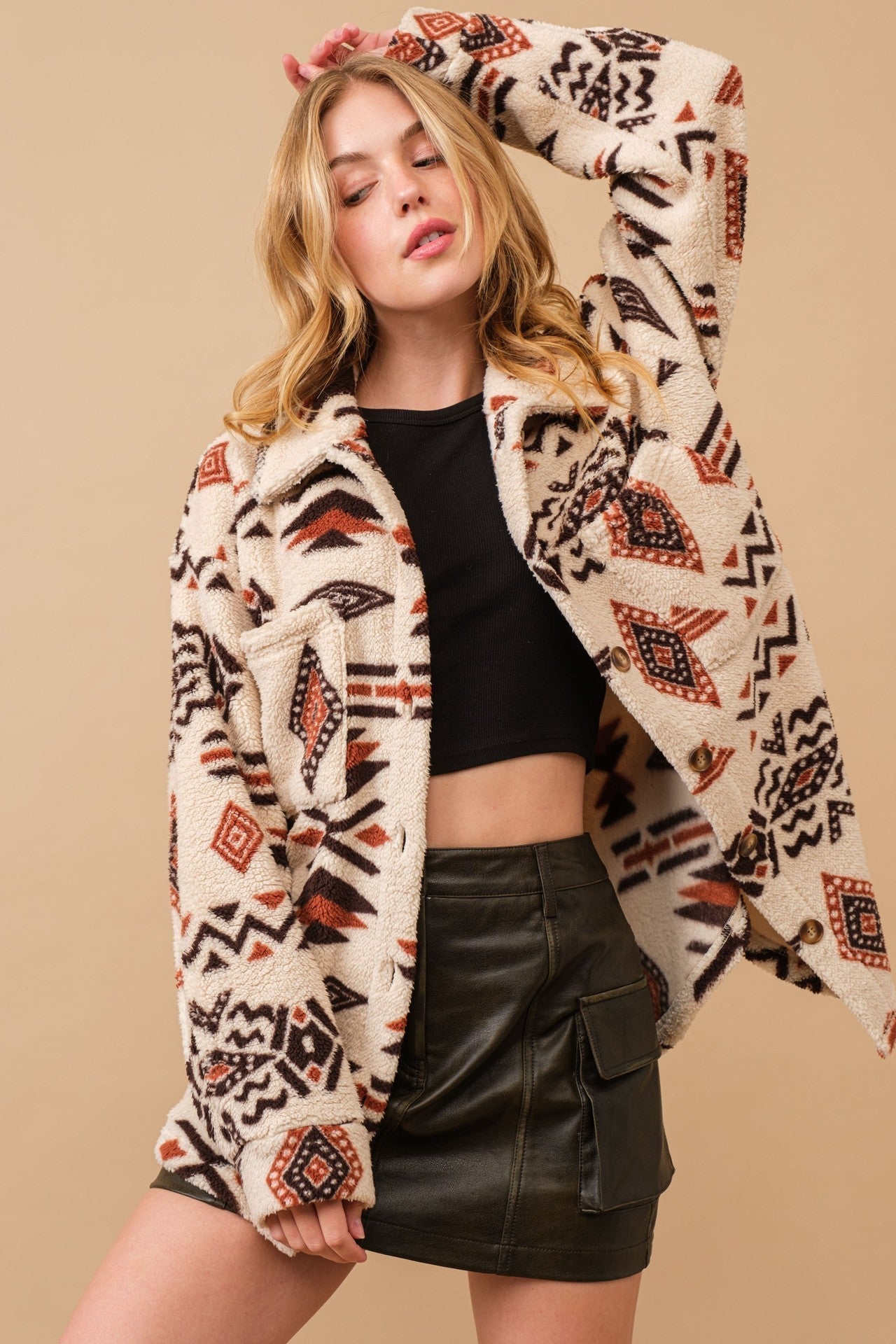 R&B | Retro Plüschjacke mit Reverskragen