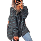 Damen Grobstrickjacke mit modischen Kontraststreifen und eleganten Knopfdetails R&B