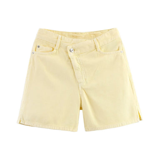 Damen Jeansshorts im lässigen Vintage-Stil mit hohem Bund und seitlichen Schlitzen R&B
