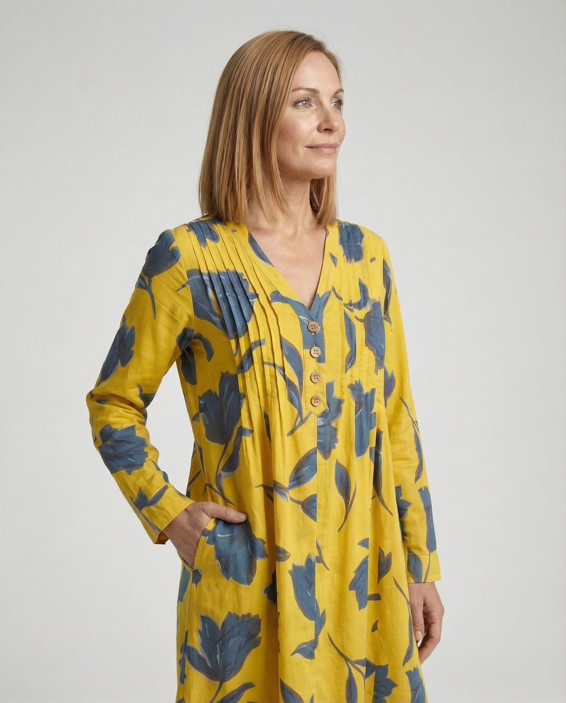 Damen Midikleid V-Ausschnitt fließend