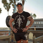 Herren nan Vintage Trainingsshirt mit Rundhalsausschnitt Kontrastbündchen und Retro-Bodybuilding-Druck R&B