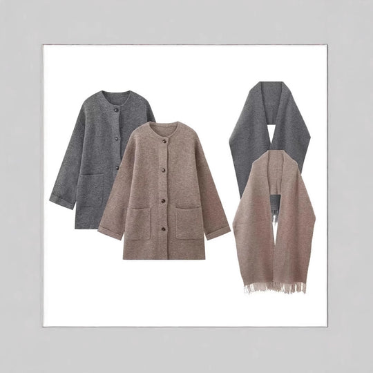 Damen elegante Oversize-Jacke aus warmer Wolle mit Taschen R&B