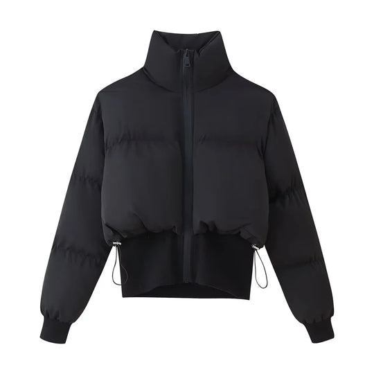 Damen modische cropped Daunenjacke mit hohem Kragen und praktischen Taschen R&B