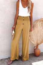 Damen weite Hochbundhose mit eleganten Knopfdetails und elastischem Bund