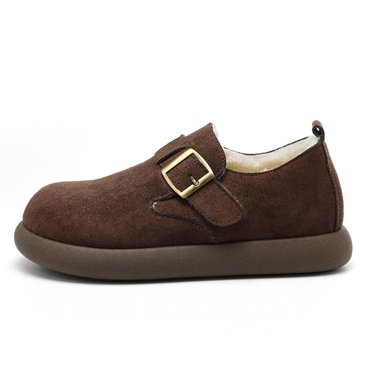 Damen Bequeme Slipper mit schnallenverzierung und weichem Fleece-Innenfutter R&B