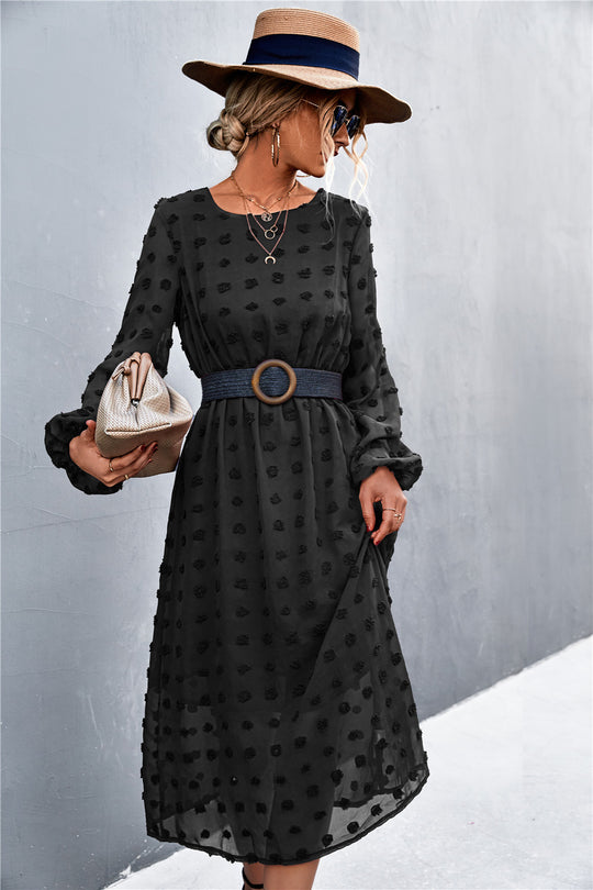 Damen Chiffonkleid mit elegantem Strukturmuster und modischem Gürtel R&B