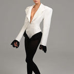 Damen Body mit raffiniertem Blazer-Stil und Spitzenbesatz R&B