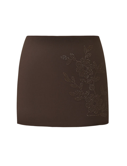 Damen Modischer Minirock mit floralen Strassmotiven R&B