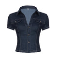 Damen Stylisches Jeanshemd mit taillierter Passform und kurzen Ärmeln R&B