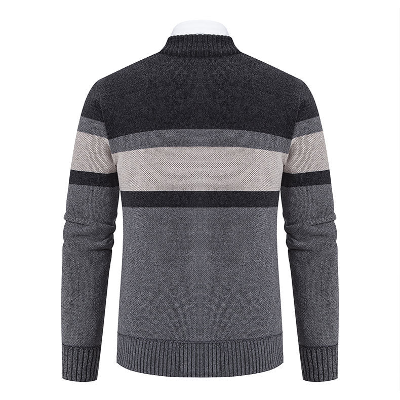 Herren moderne Strickjacke mit hohem Kragen und durchgehendem Reißverschluss R&B