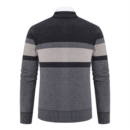 Herren moderne Strickjacke mit hohem Kragen und durchgehendem Reißverschluss R&B
