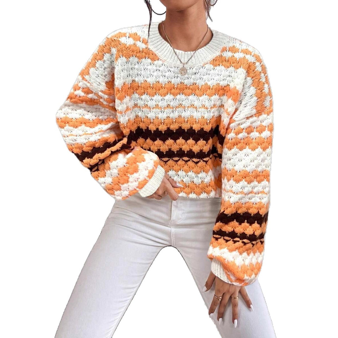 Damen Strickpullover mit kreativem Lochmuster und modischen Farbakzenten R&B