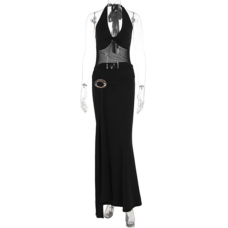 Damen Maxikleid mit raffiniertem Wickeldesign und elegantem Halterhals R&B
