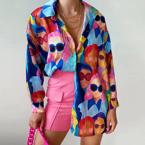 Damen Oversized Bluse mit buntem Grafikdruck R&B