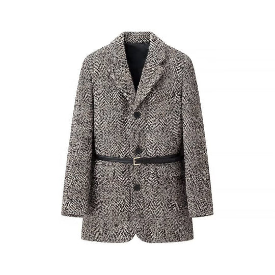 Damen Elegante Wollblazerjacke mit Taillengürtel R&B