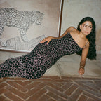Damen Maxikleid mit elegantem Animal-Print und schmalen Trägern R&B