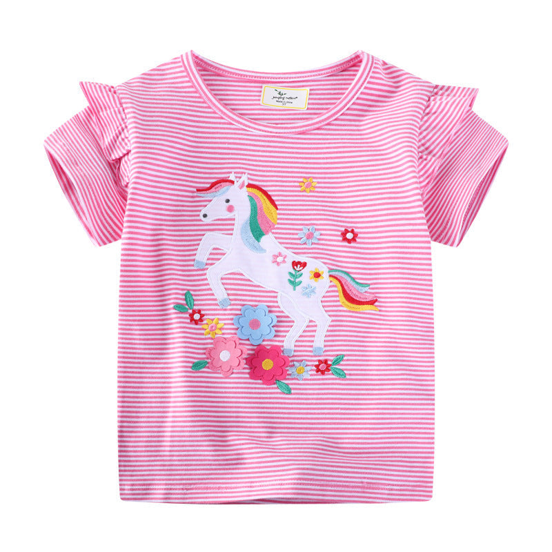 Mädchen T-Shirt mit zauberhaftem Einhorn-Motiv und Rüschendetail R&B