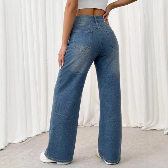 Damen weite Jeans mit kunstvollem Aufdruck R&B