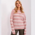 Damen lässiger Strickpullover mit modernem Streifenmuster und weitem Schnitt R&B