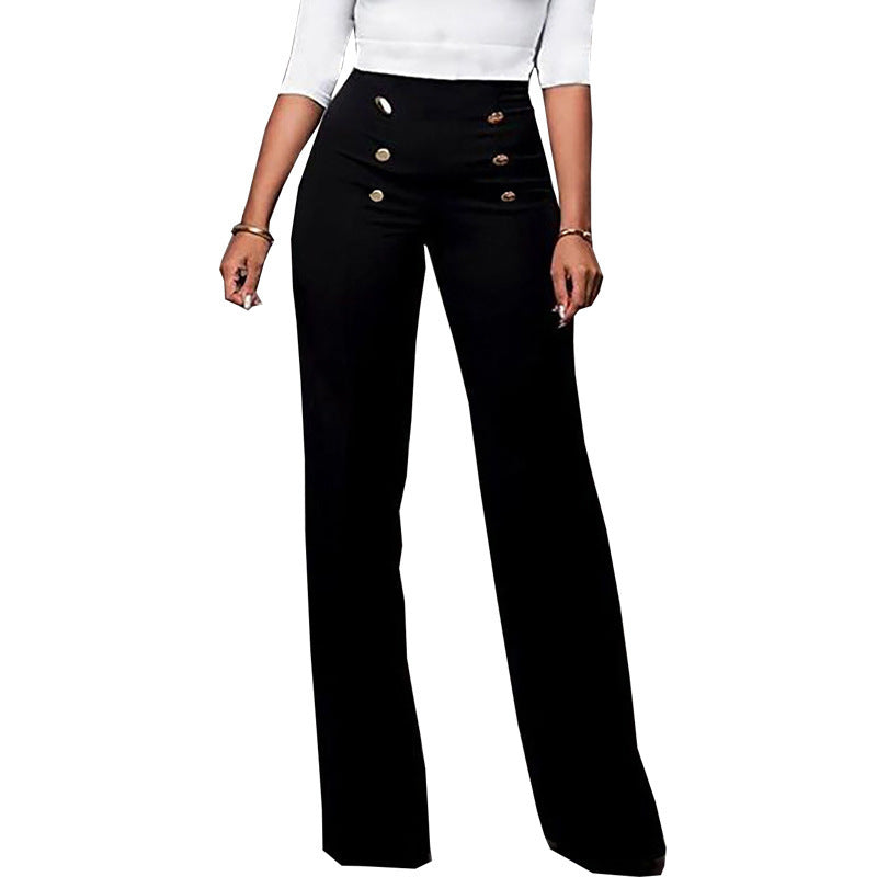 Damen Elegante High-Waist Hose mit dekorativen Knöpfen R&B