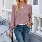 Damen Bluse mit elegantem Lochmuster und lässigem Schnitt R&B