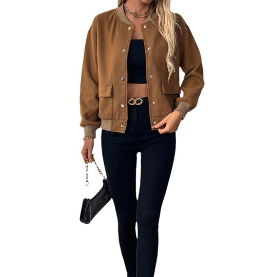 Damen modische Overshirt-Jacke mit Druckknopfverschluss und seitlichen Taschen R&B