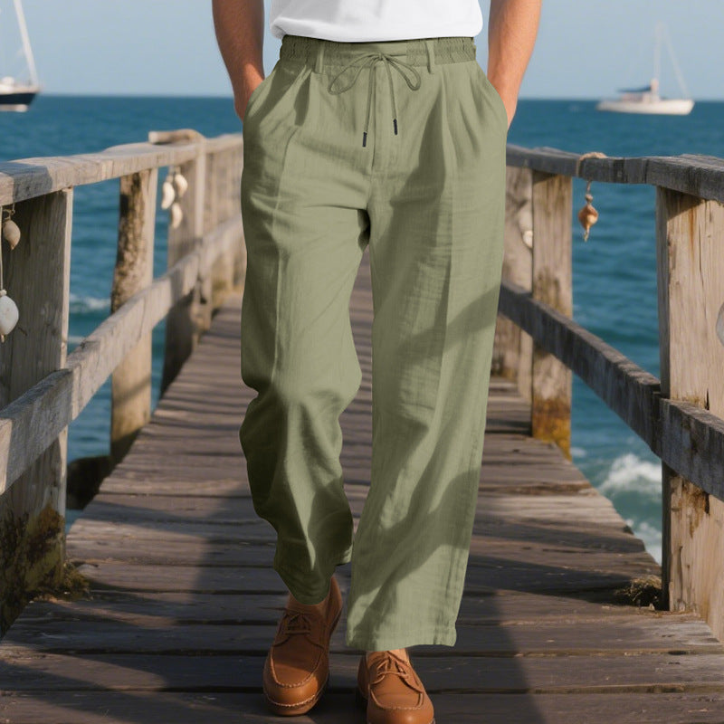 Herren lockere Sommerhose aus leichtem, atmungsaktiven Stoff mit Kordelzug R&B