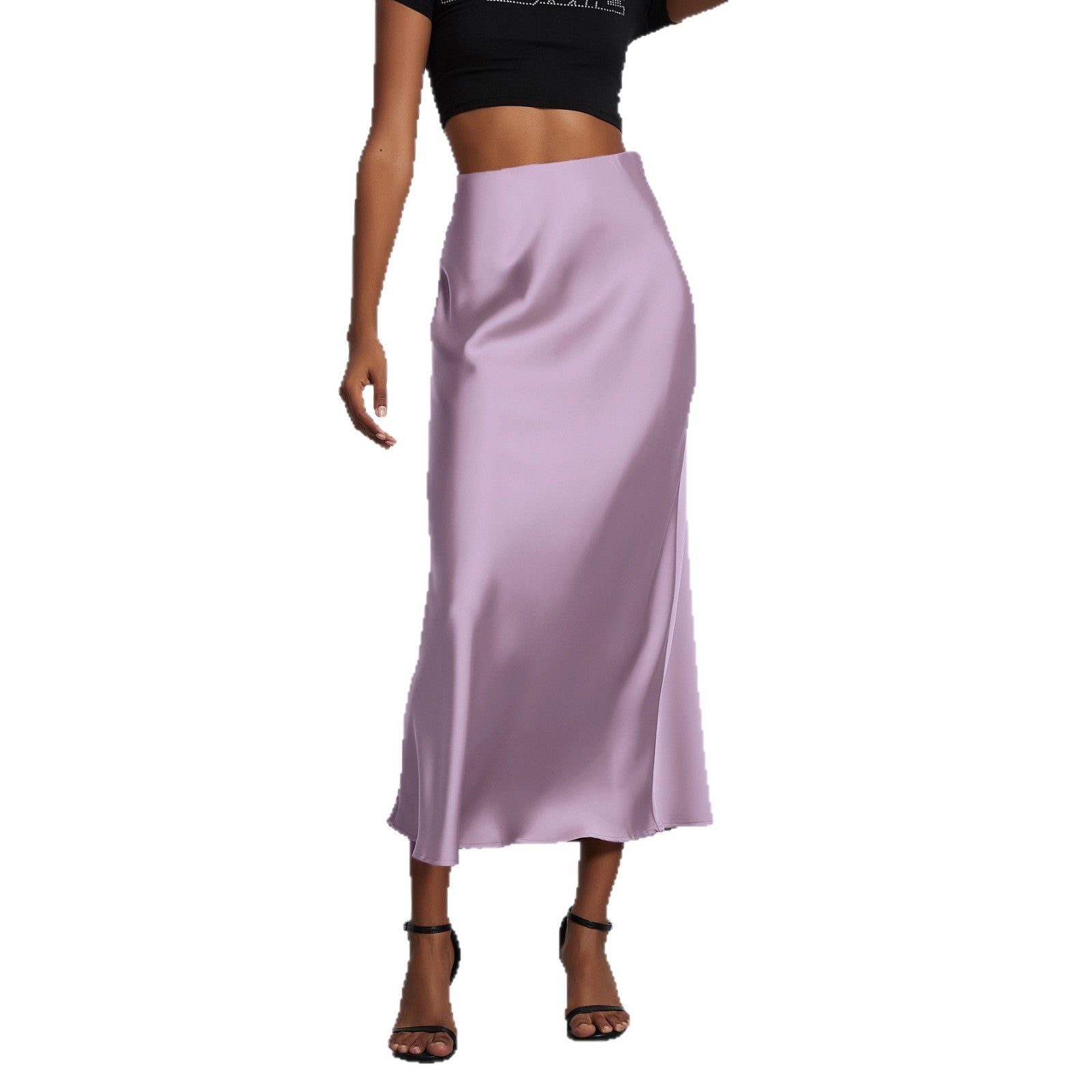 Damen Stilvolle Satin-Stretchrock mit hohem Bund und fließendem Schnitt R&B