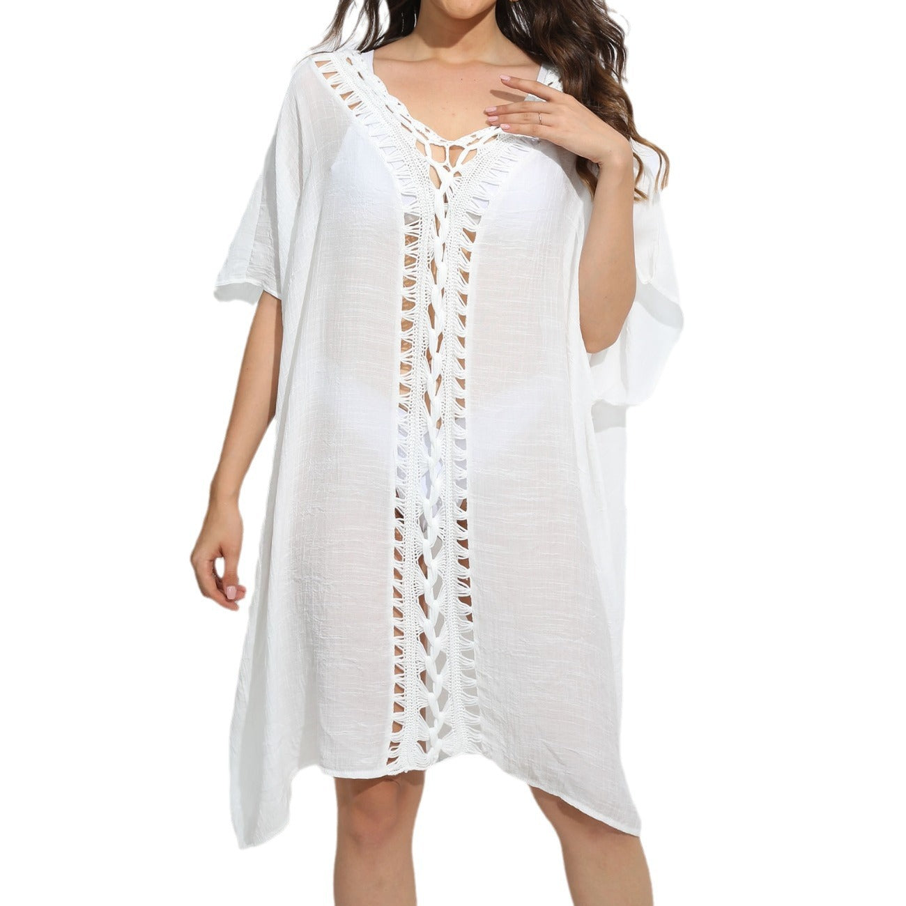 Damen luftiger Kaftan mit filigranem Häkelmuster R&B