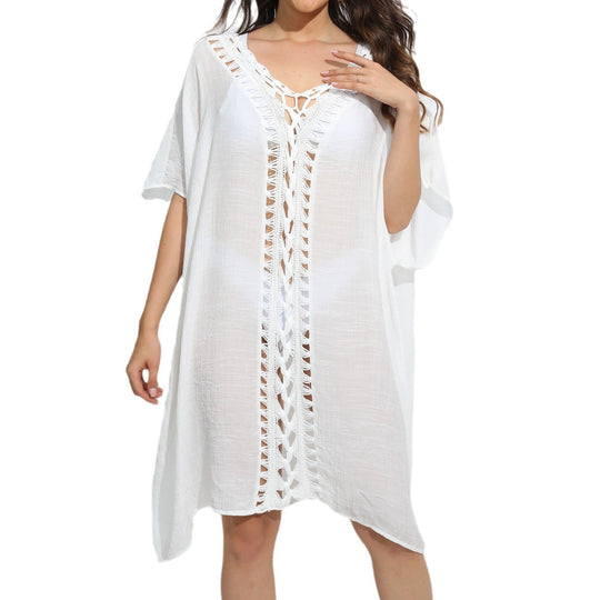 Damen luftiger Kaftan mit filigranem Häkelmuster R&B