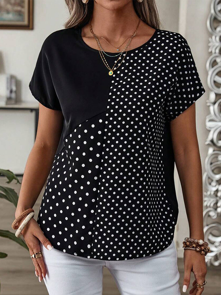 Damen Polka-Dots T-Shirt mit abgesetzten Schemata und modernem Schnitt Heidi-Mode