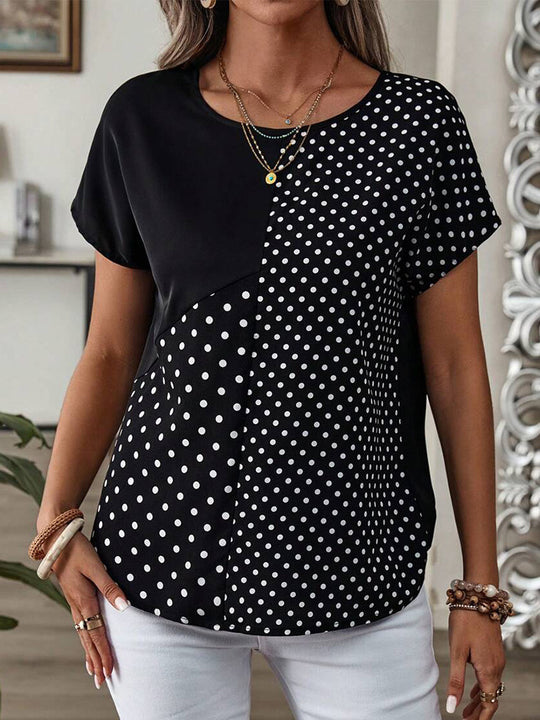 Damen Polka-Dots T-Shirt mit abgesetzten Schemata und modernem Schnitt Heidi-Mode