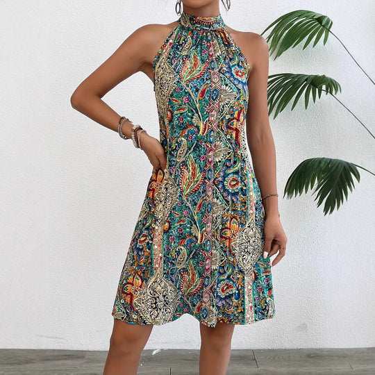 Damen Halterneck Kleid mit buntem Paisley-Muster R&B