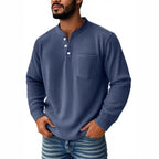 Herren nan thermisches Waffelstrick-Henleyshirt mit Stehkragen Brusttasche und geripptem Komfortschnitt R&B
