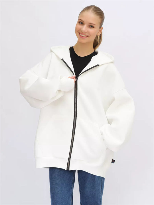 Damen lässiger Oversized Zip-Hoodie mit tiefen Taschen R&B