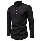 Herren Langarmhemd mit Henley-Ausschnitt und dekorativer Knopfleiste R&B