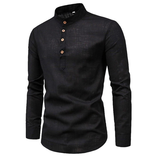 Herren Langarmhemd mit Henley-Ausschnitt und dekorativer Knopfleiste R&B