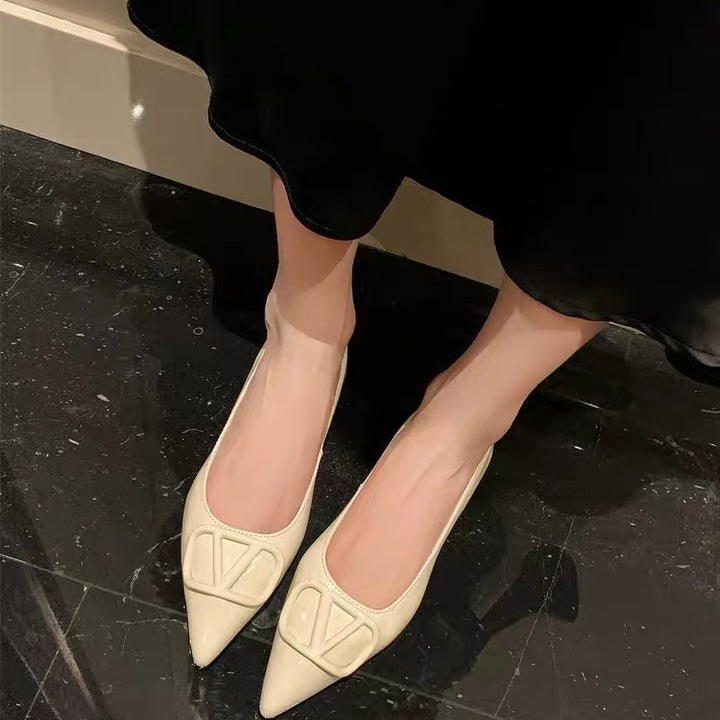 Damen elegante spitze Ballerinas mit modischem Riemendesign R&B