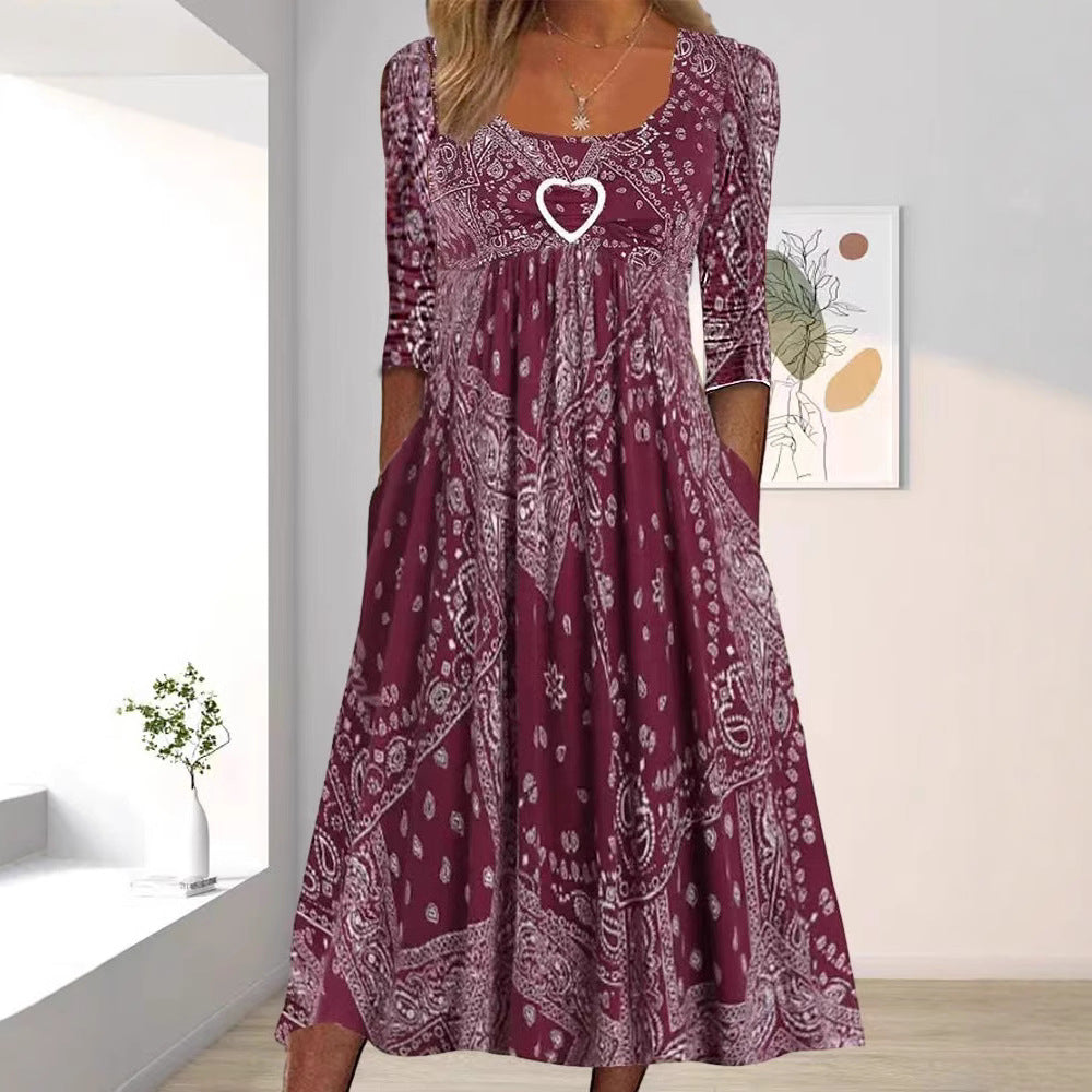 Damen Maxikleid mit eleganter Bandana-Musterung und praktischen Taschen Heidi-Mode