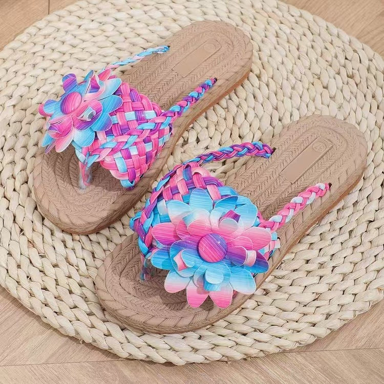 Damen modische Slide-Sandalen mit hochglänzendem Blumendetail R&B