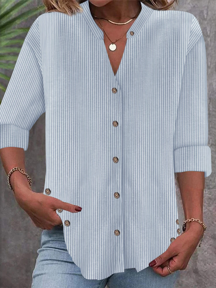 Damen Button-Down Blusenshirt mit eleganten Streifen R&B
