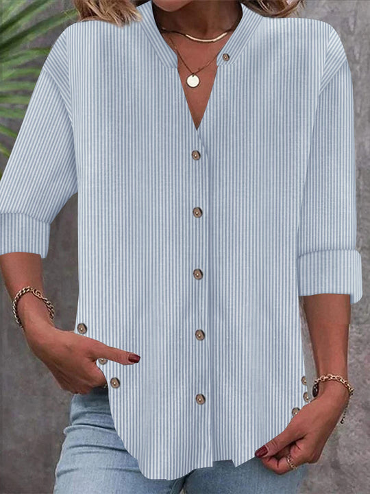 Damen Button-Down Blusenshirt mit eleganten Streifen R&B
