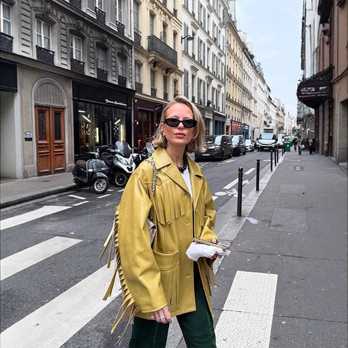 Damen Kunstlederjacke mit Fransen und praktischen Taschen R&B