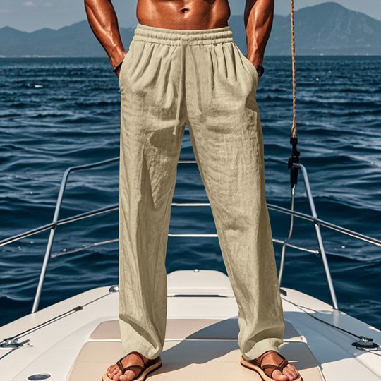 Herren lockere Leinenhose mit elastischem Bund und atmungsaktivem Gewebe R&B