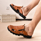 Herren Bequeme Leder-Sandalen mit praktischem Reißverschluss R&B