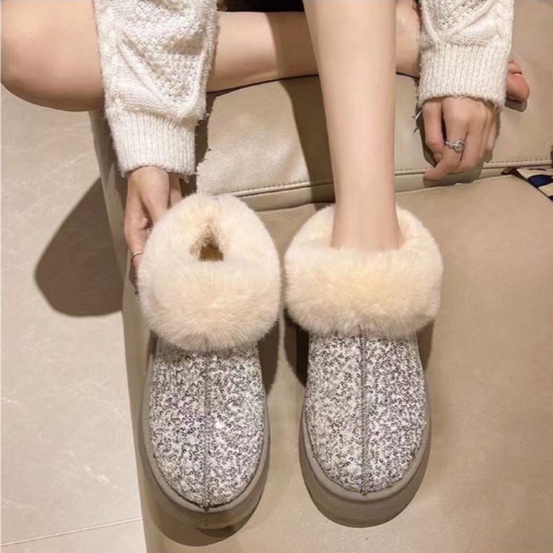 Damen Flauschige Glitzer Hausschuhe R&B