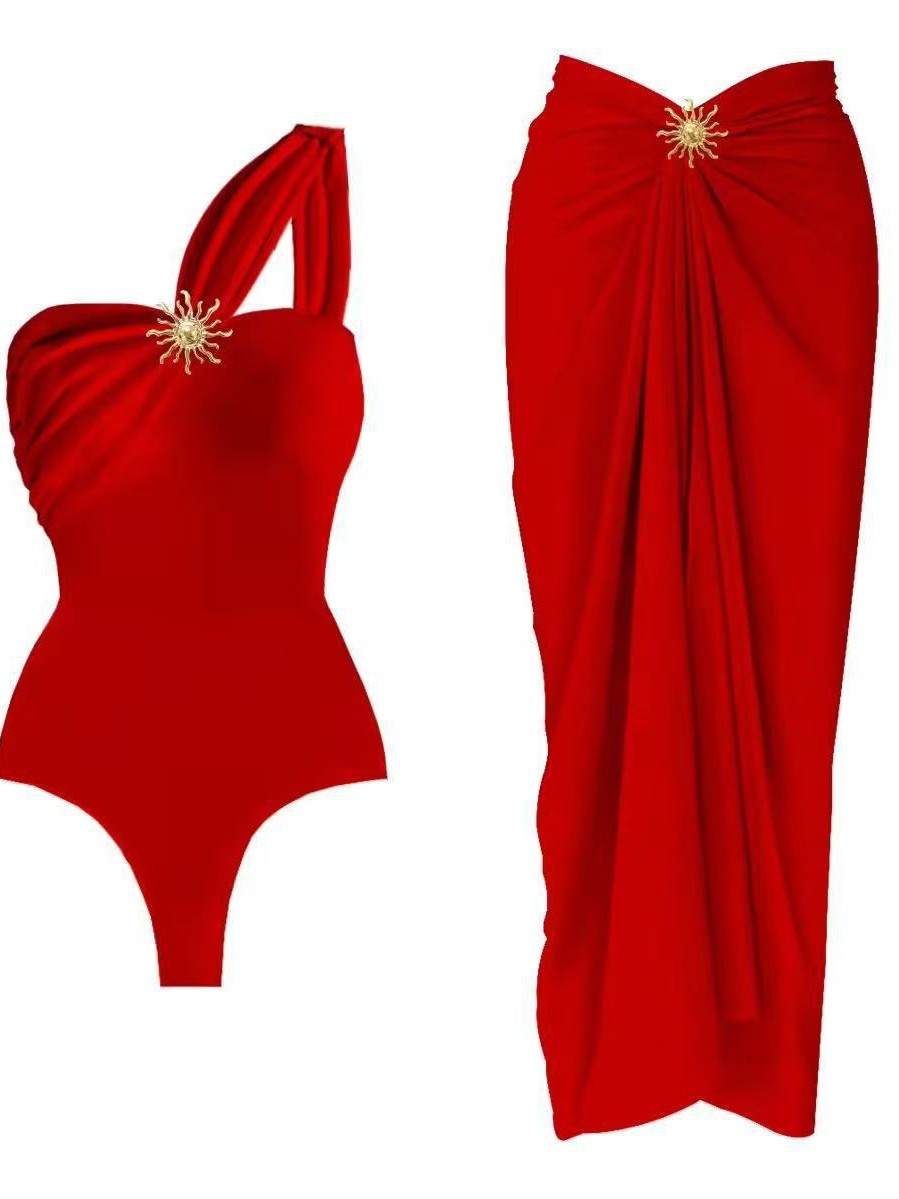 Damen einseitiger Badeanzug mit elegantem Wickelrock R&B